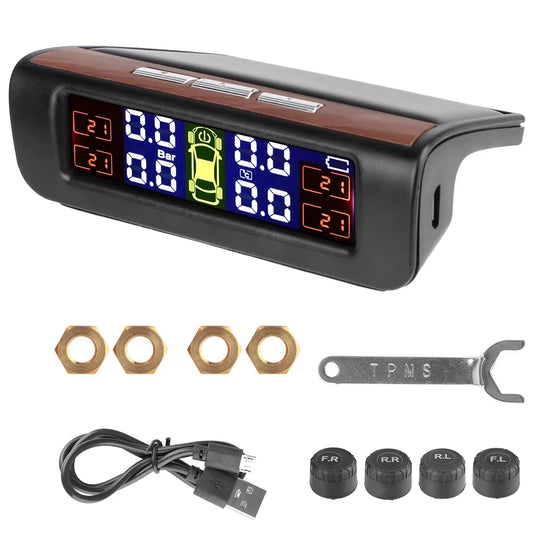 Tire Pressure Monitoring System Temperature Warning Fuel save with 4 External Sensors Solar TPMS Car Tyre Pressure Monitor